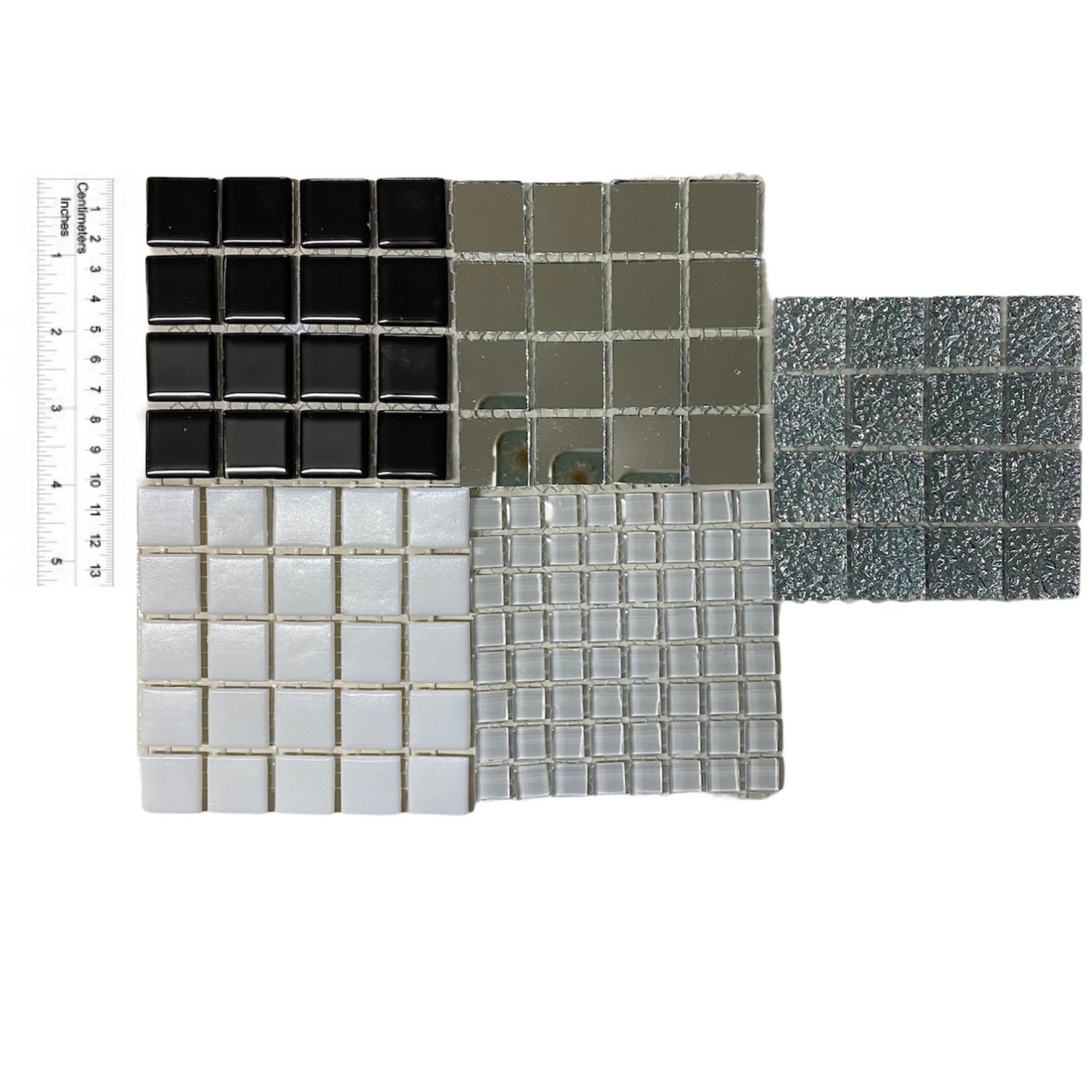 Mosaic Tiles - 10 x sheets of Silver, Black and White