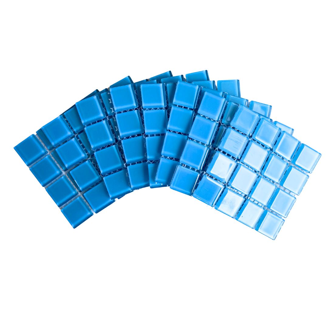 Mosaic Tiles - 10 x sheets of Baby Blue Glass 23x23mm