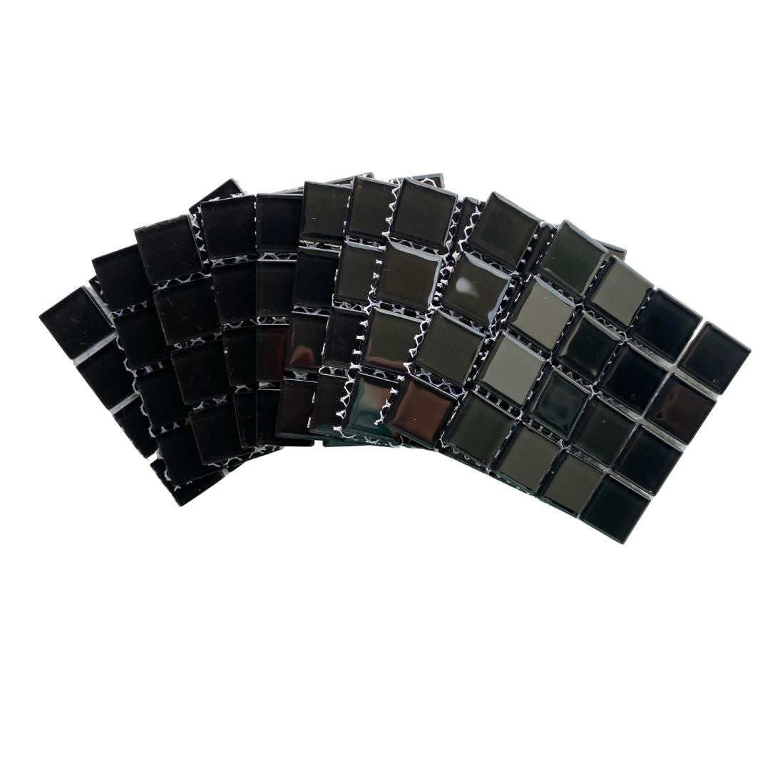 Mosaic Tiles - 10 x sheets of Black Glass 23x23mm