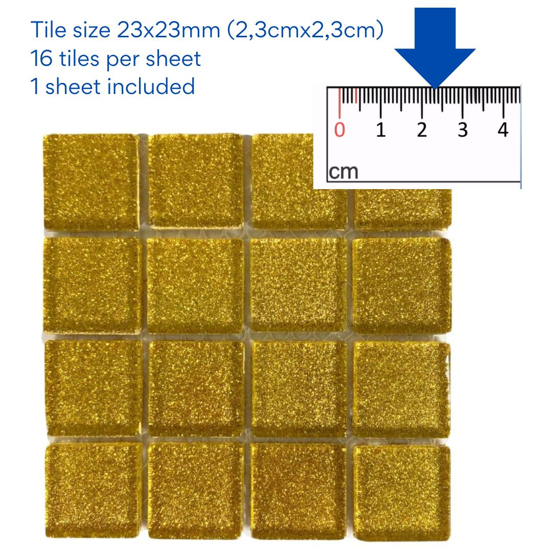 Mosaic Tiles -  Single Sheet Sunflower Gold Glitter 23x23mm