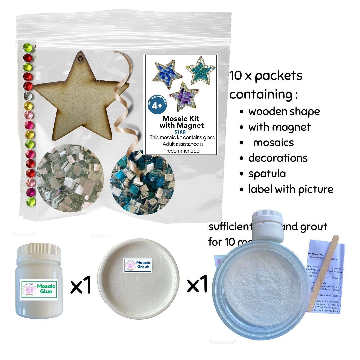 Mosaic Craft Kit with Magnet - Turquoise Star  (Small)