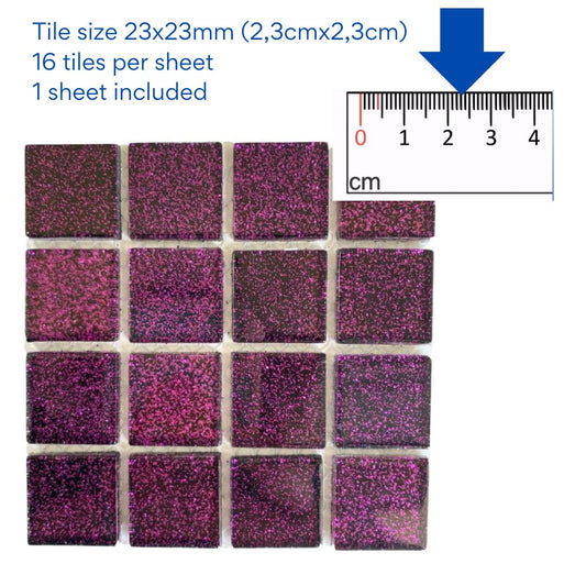 Mosaic Tiles - Single Sheet Purple Glitter 23x23mm