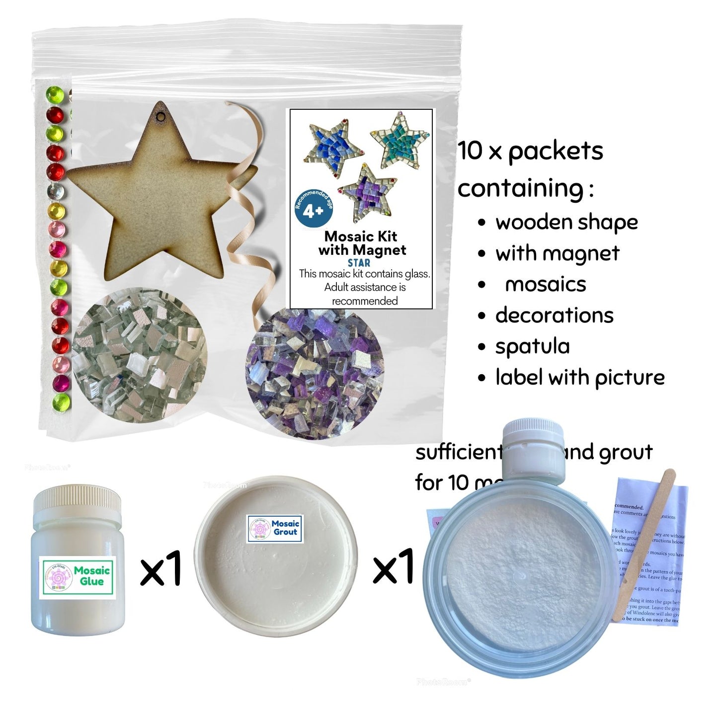 Mosaic Craft Kit with Magnet - Purple Star (Small)