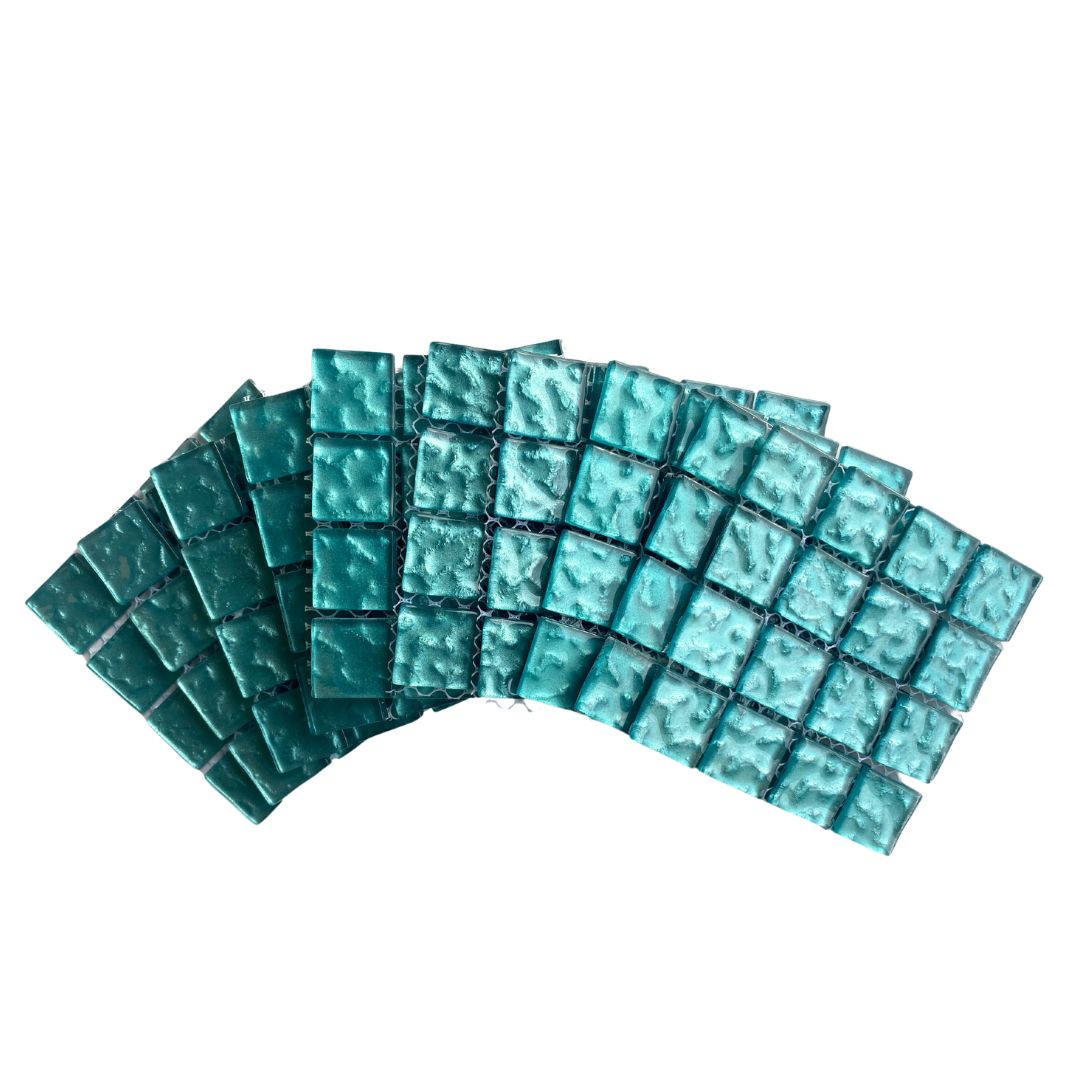 Mosaic Tiles  - 10 x sheets of Turquoise Metallic Ripple 23x23mm