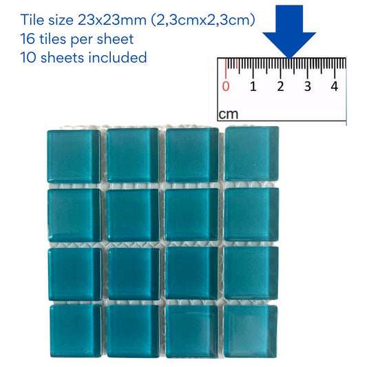 Mosaic Tiles -10 x sheets of Deep Turquoise Crystal 23x23mm