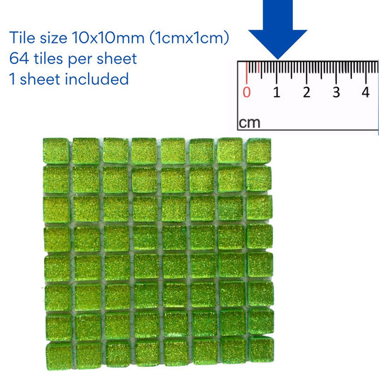 Mosaic Tiles- Single Sheet Lime Green Glitter (10x10mm)