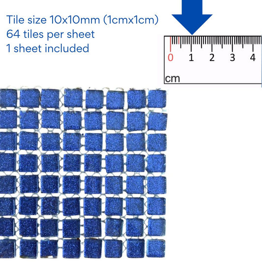 Mosaic Tiles - Single Sheet Deep Blue Glitter 10x10mm