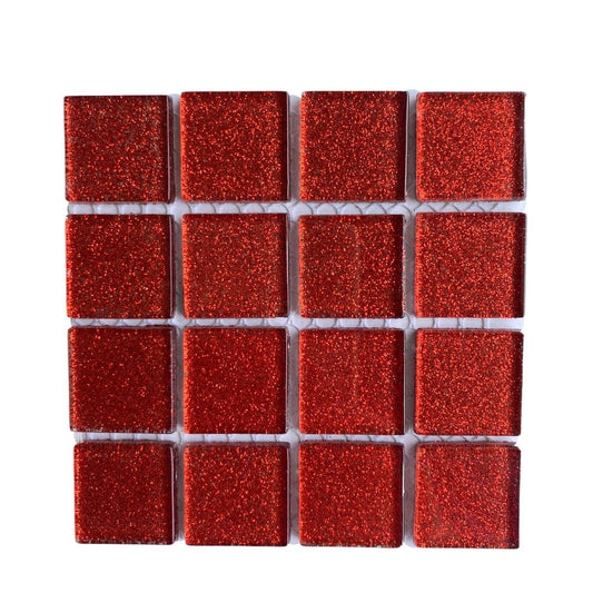 Mosaic Tiles - Single Sheet Red Glitter 23x23mm