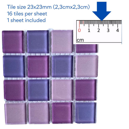 Mosaic Tiles - Single Sheet Mixed Purple Glass 23x23mm