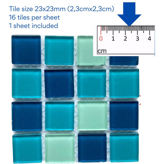 Mosaic Tiles - Single Sheet Mixed Turquoise Glass 23x23mm