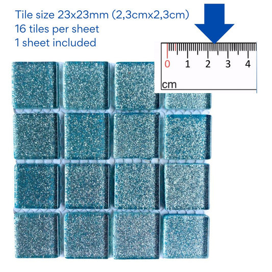 Mosaic Tiles - Single Sheet Glitter Soft Blue 23x23mm