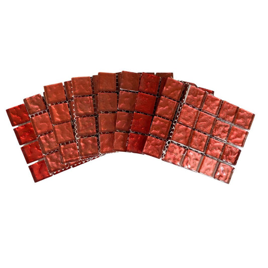 Mosaic Tiles - 10 x sheets of  Red Metallic Ripple 23x23mm