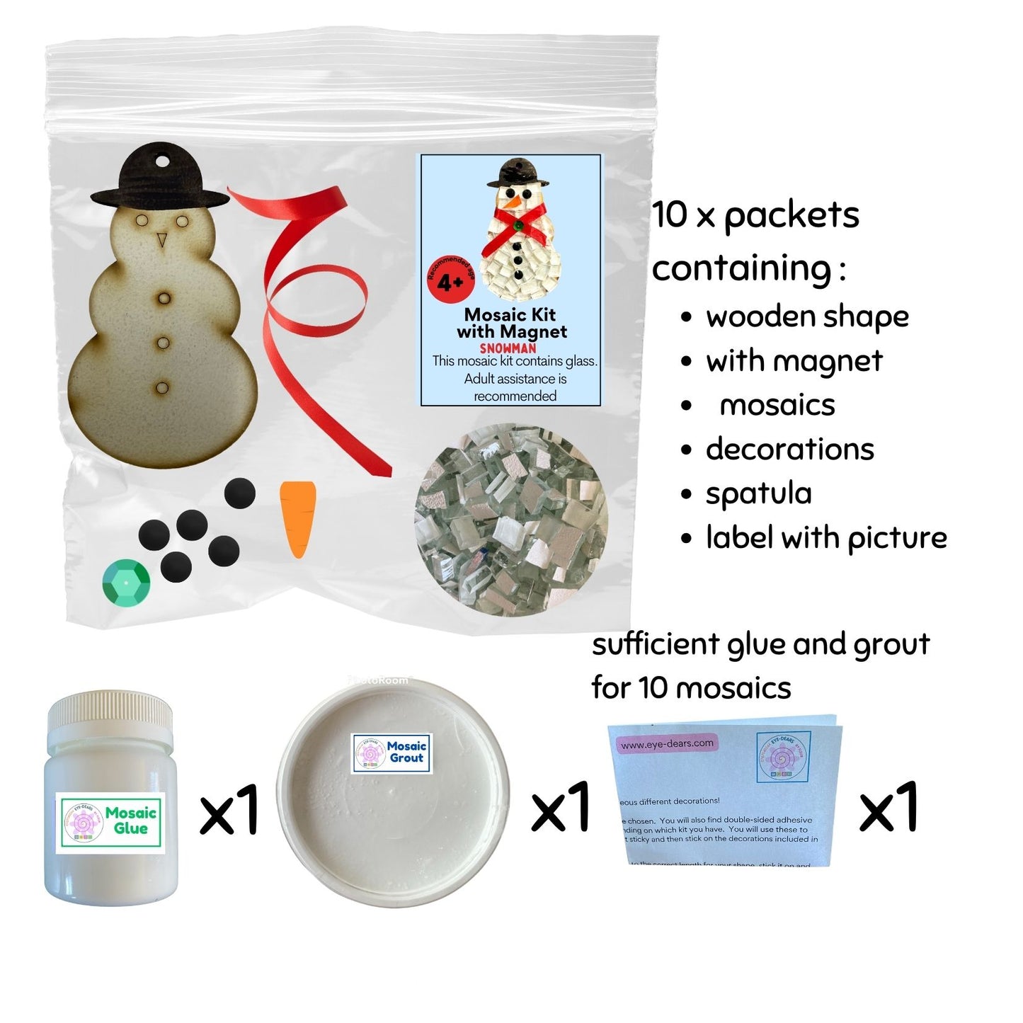 Mosaic Craft Kit with Magnet - Snowman (Small)