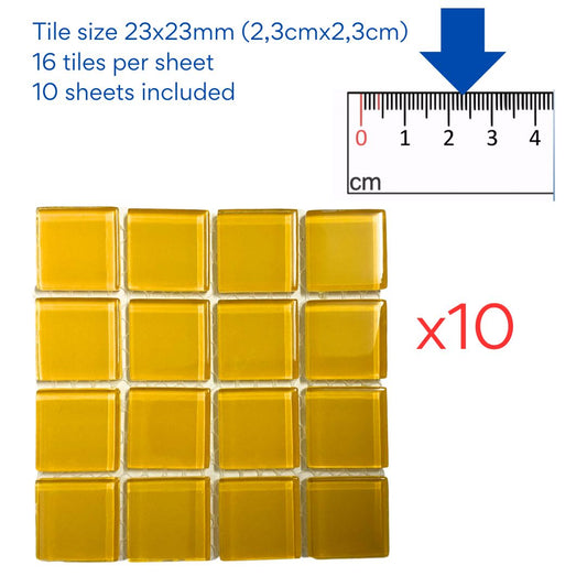 Mosaic Tiles - 10 x sheets of Sunflower Yellow Crystal 23x23mm