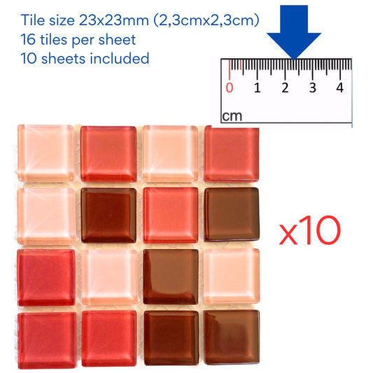 Mosaic Tiles - 10 x sheets of Strawberry Mix Glass 23x23mm