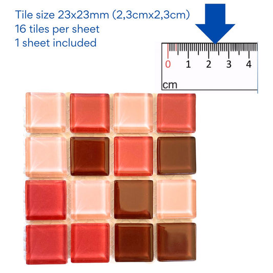 Mosaic Tiles - Single Sheet Strawberry Mix Glass 23x23mm