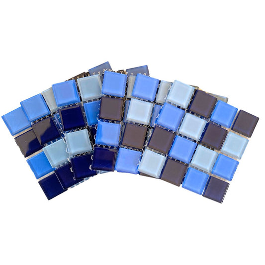 Mosaic Tiles - 10 x sheets of Blue Mix Glass 23x23mm