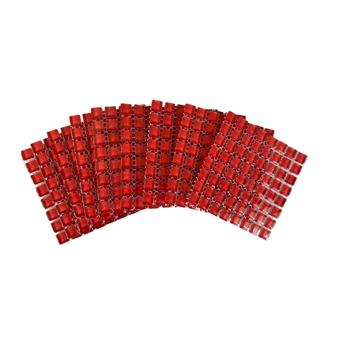 Mosaic Tiles - 10 x sheets of Red Glass 10x10mm