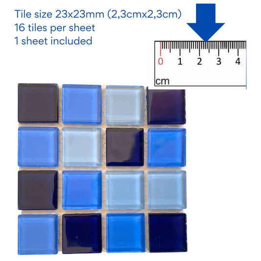 Mosaic Tiles - Single Sheet Mixed Blue Glass 23x23mm