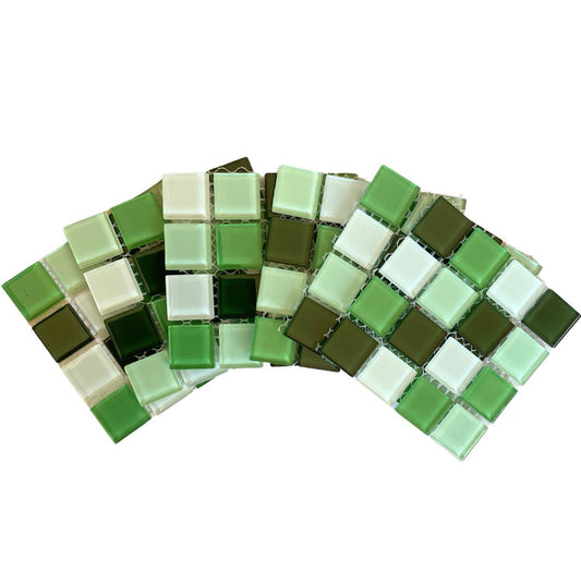 Mosaic Tiles - 10 x sheets of Green Mix Glass 23x23mm