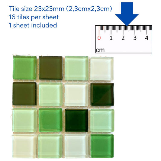 Mosaic Tiles - Single Sheet Green Mix Glass 23x23mm