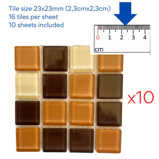 Mosaic Tiles - 10 x sheets of Autumn Brown Mix Glass 23x23mm