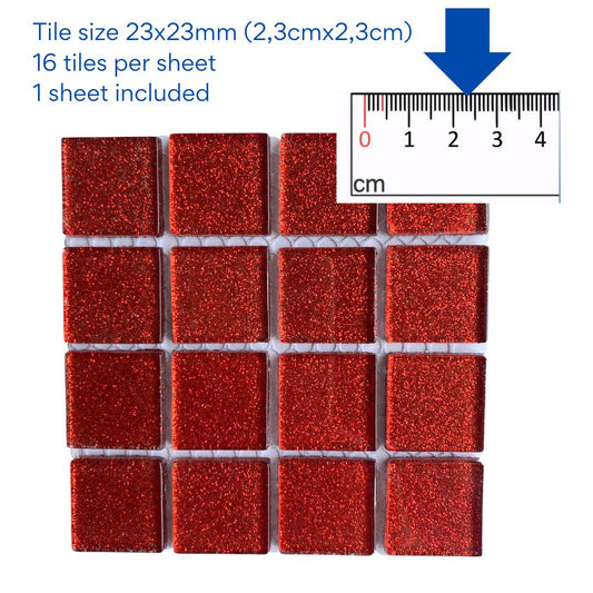 Mosaic Tiles - Single Sheet Red Glitter 23x23mm