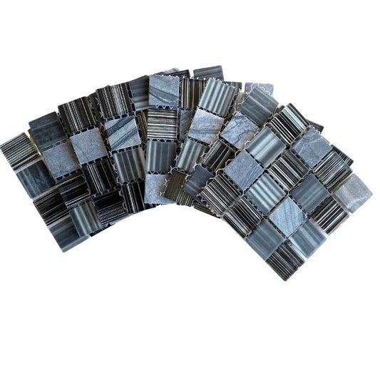 Mosaic Tiles - 10 x sheets of Zebra Stripe Black and White stone and glass tiles 23x23mm