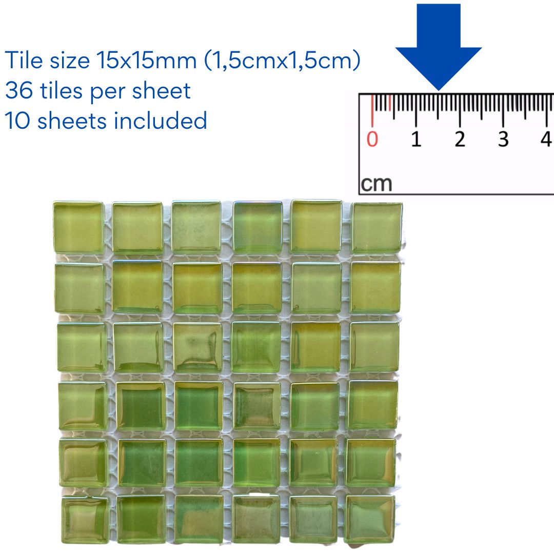 Mosaic Tiles- 10 x sheets of Citrus Green Pearl 15x15mm