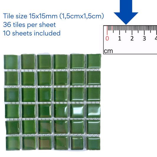 Mosaic Tiles - 10x sheets of Fern Green Pearl 15x15mm