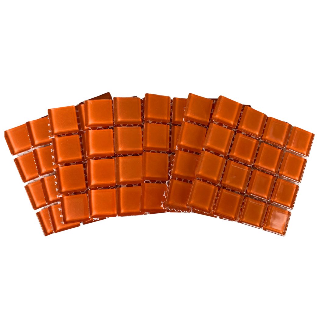 Mosaic Tiles - 10 x sheets of Orange Glass 23x23mm