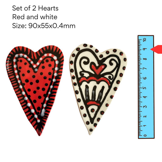 Hearts A - set of 2 pottery hearts (95x65mm)