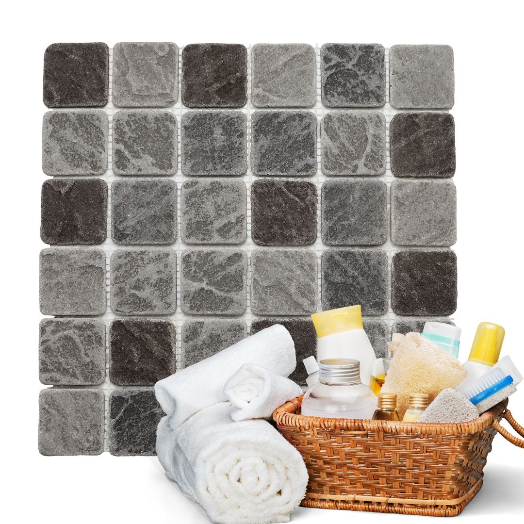 Decor Tiles -Tumbled Resin Charcoal and Grey Mix