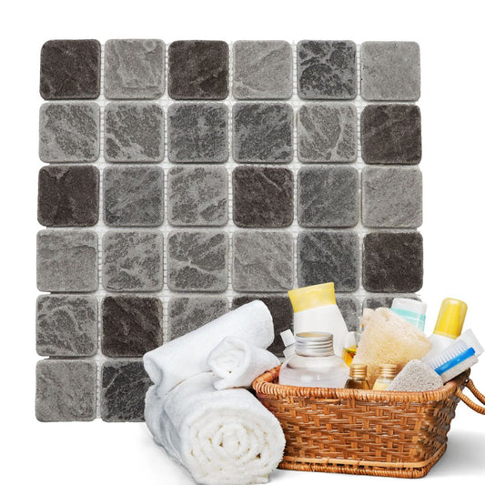 Decor Tiles -Tumbled Resin Charcoal and Grey Mix