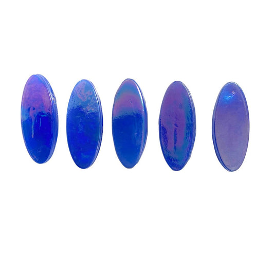 Iridescent Blue Glass Ovals (5)