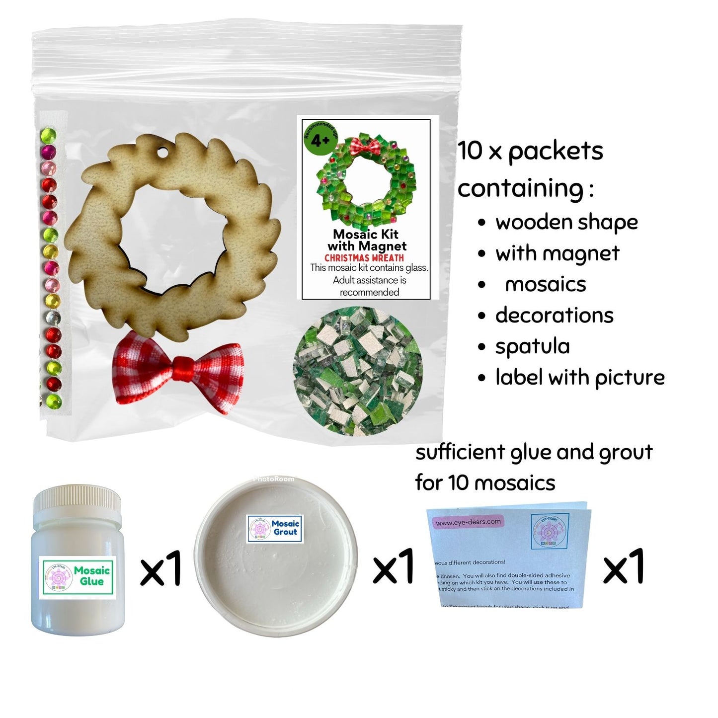 Mosaic Craft Kit with Magnet - Christmas Wreath (Small)