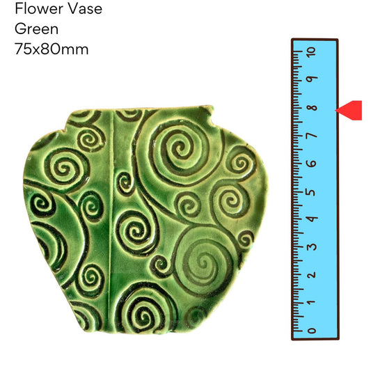 Flower Vase Forest Green Swirl - pottery (75x80mm)