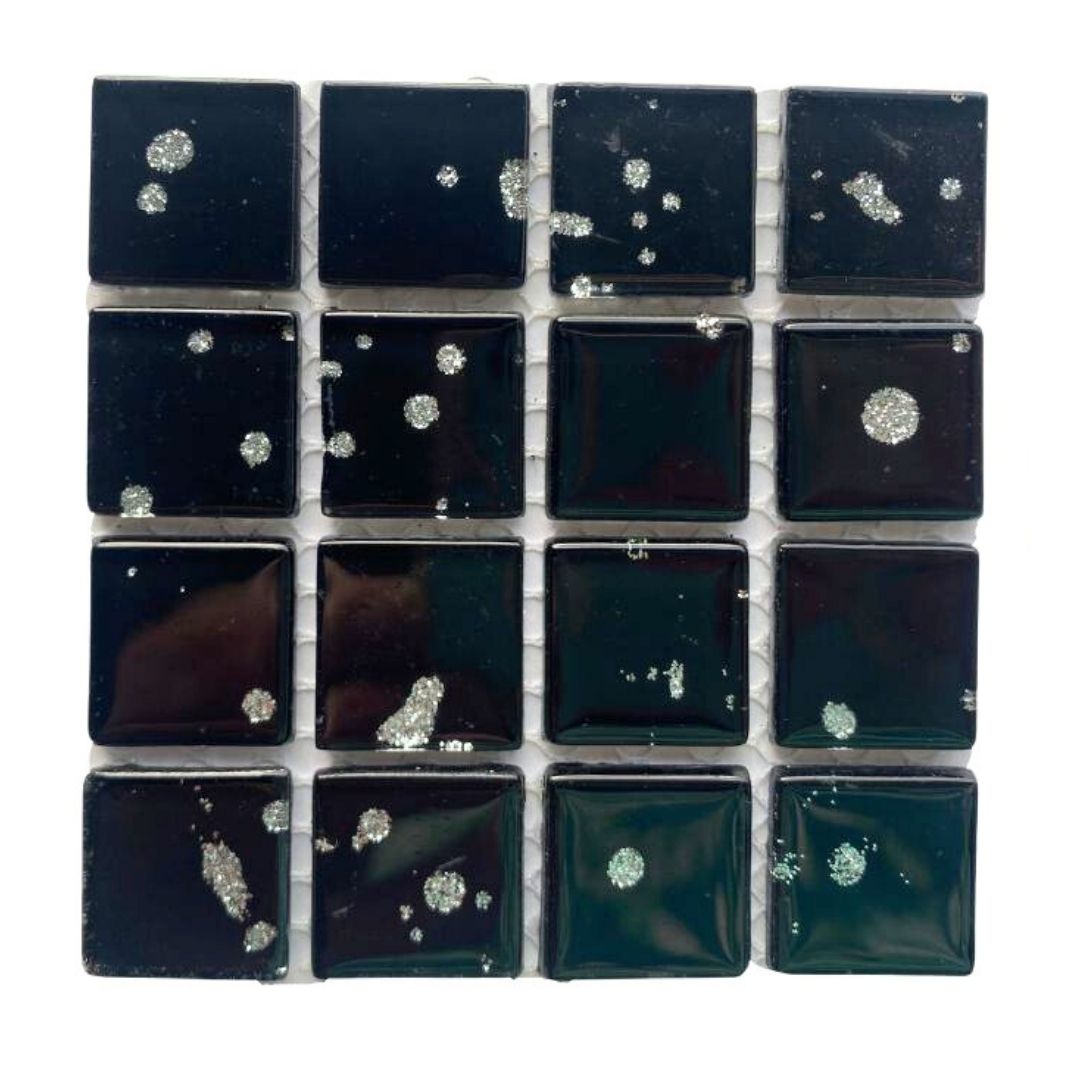 Mosaic Tiles - Single Sheet Black with Silver Speckle Glass