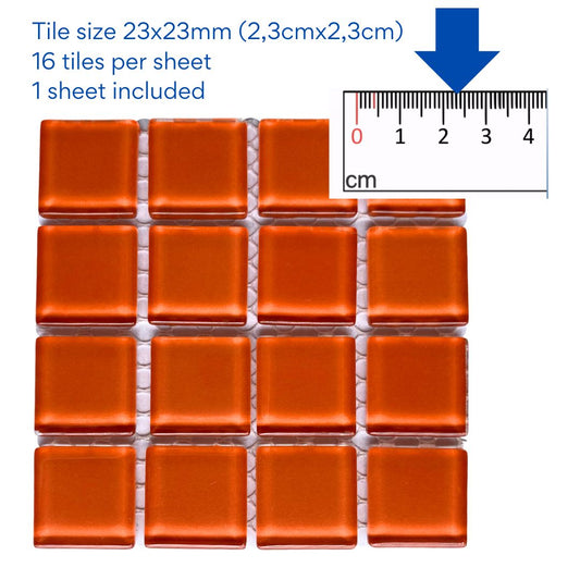 Mosaic Tiles - Single Sheet Orange Glass 23x23mm