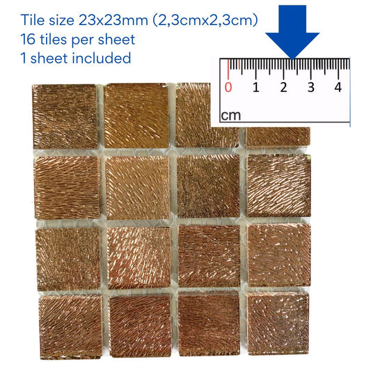 Mosaic Tiles -Single Sheet Brushed Copper 23x23mm