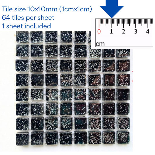 Mosaic Tiles - Single Sheet Black Glitter 10x10mm