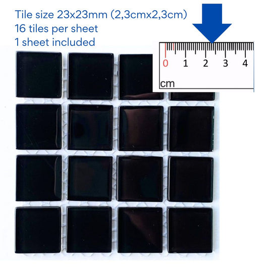 Mosaic Tiles - Single Sheet Black Glass 23x23mm