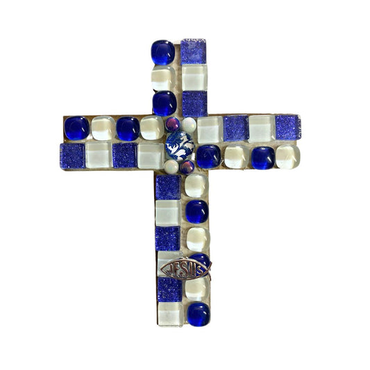 Mosaic Craft Kit with Magnet- Navy Blue Cross (Small)