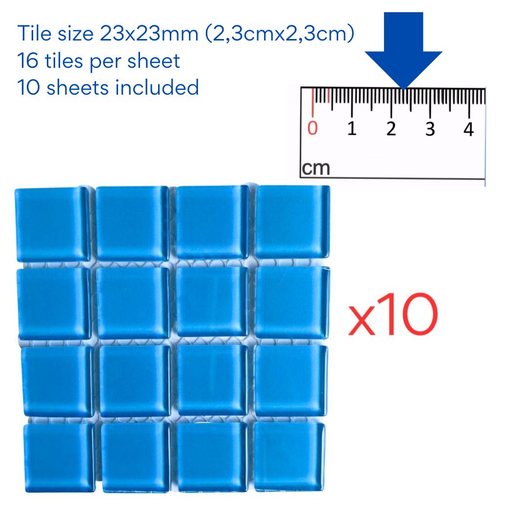 Mosaic Tiles - 10 x sheets of Baby Blue Glass 23x23mm