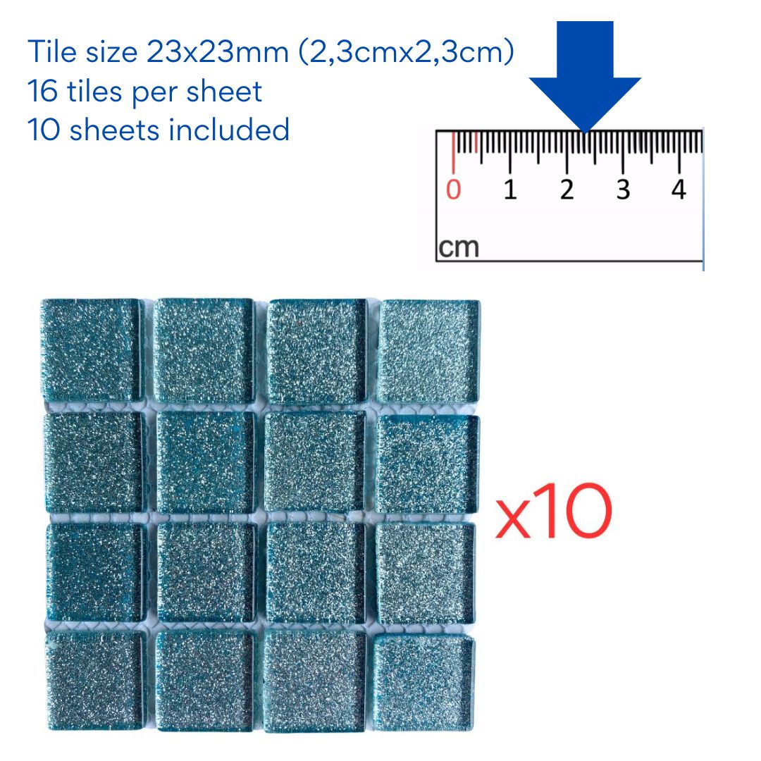 Mosaic Tiles - 10 x sheets of Glitter Soft Blue 23x23mm