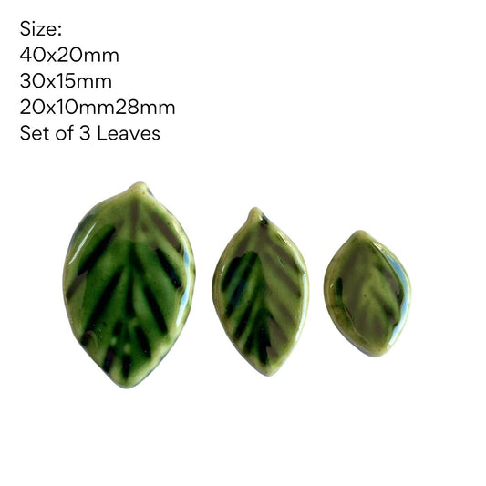 Leaf 8 - set of 3 pottery leaves (40x20mm, 30x15mm, 20x10mm)