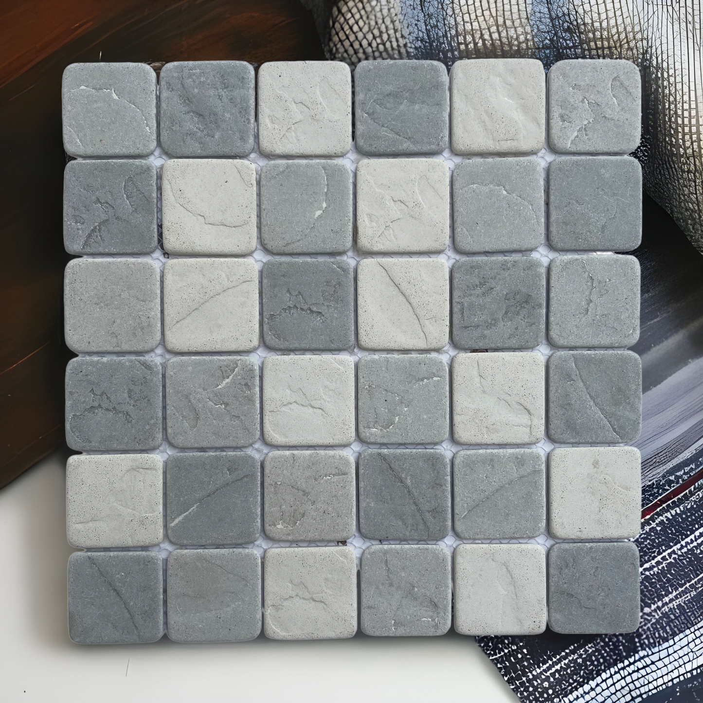 Decor Tiles -Tumbled Resin White and Grey Mix