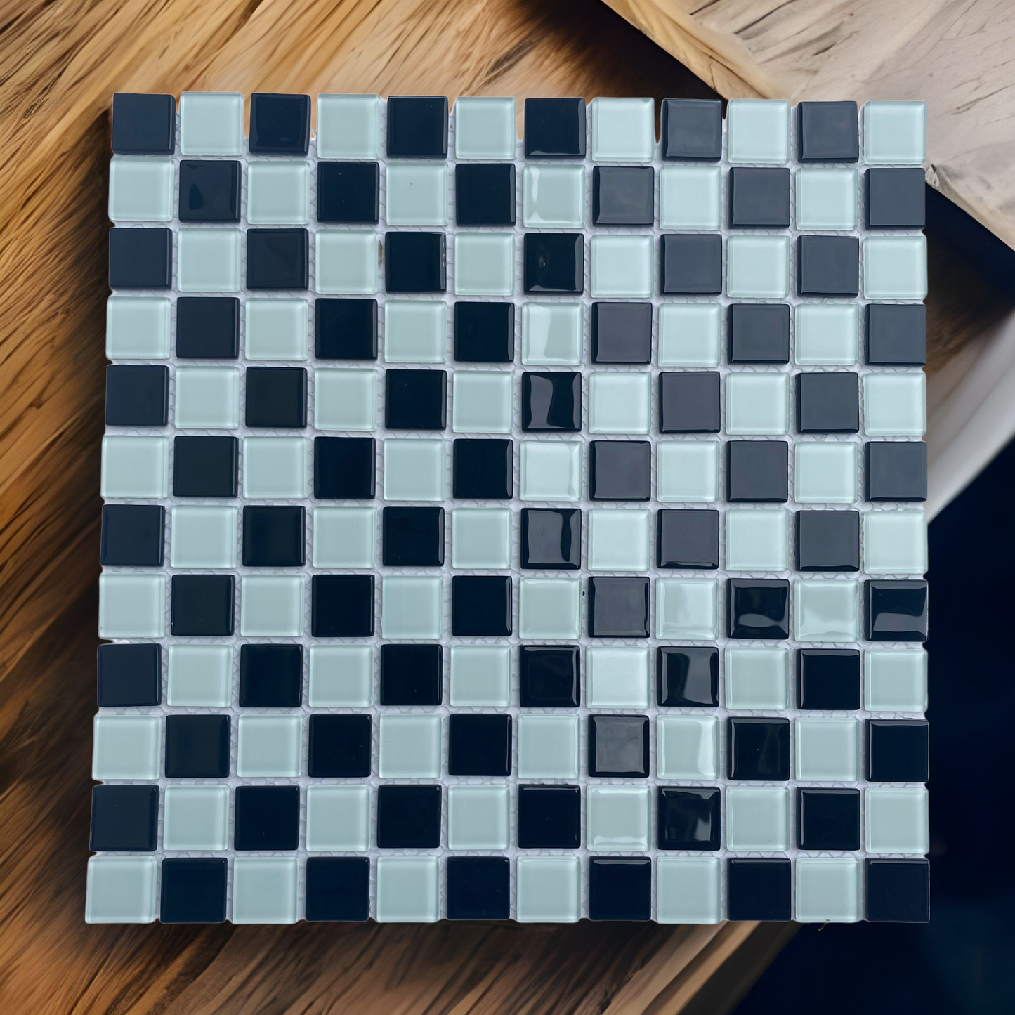 Decor Tiles -Black and White Checkered Glass