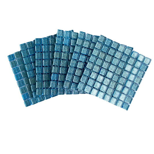 Mosaic Tiles - 10 x sheets of Ocean Soft Blue Glitter 10x10mm