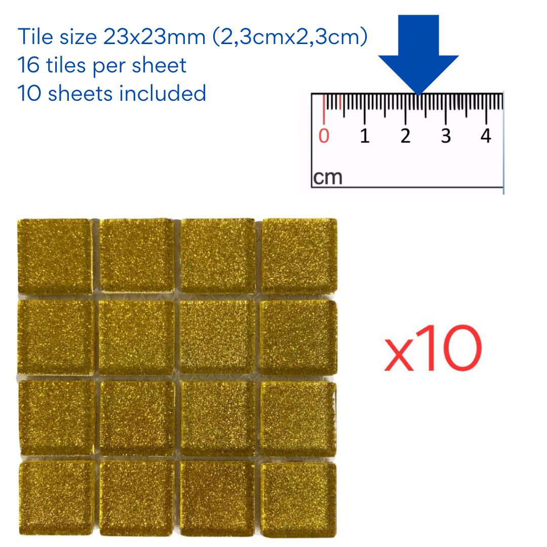 Mosaic Tiles - 10 x sheets of Sunflower Gold Glitter 23x23mm